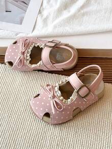 Sandal tập đi thoáng khí, dễ thương cho bé gái, có nơ ren và khóa dán. - Hồng - Xem 4