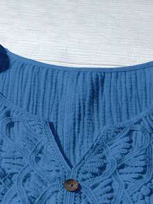 Mono informal con cuello en V y estampado floral para mujer talla grande - azul real - Ver 4