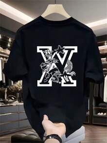 Camiseta de manga corta de algodón puro de marca de alta calidad y a la moda para hombre, estilo coreano, estampada, casual y versátil para el verano. - Negro - Ver 1