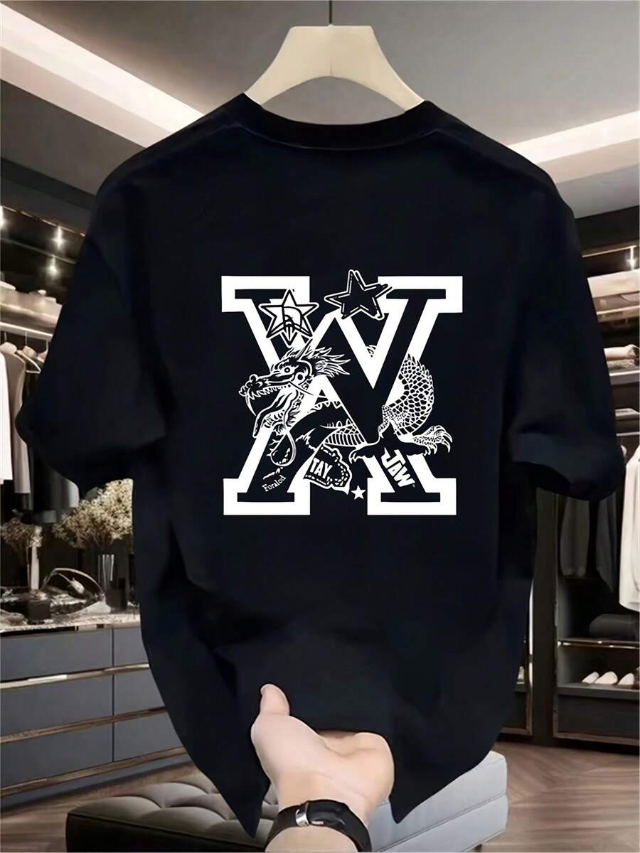 Camiseta de manga corta de algodón puro de marca de alta calidad y a la moda para hombre, estilo coreano, estampada, casual y versátil para el verano. - Negro - Ver 1