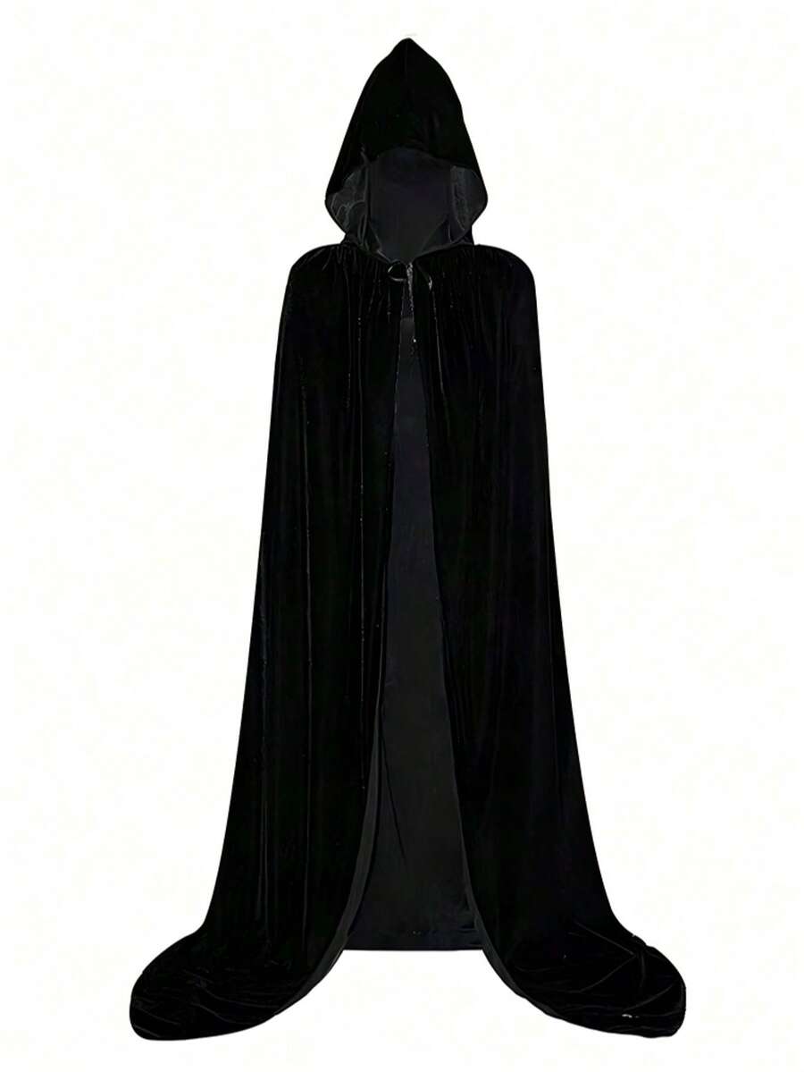 1 pieza Capa de fiesta de actuación de Halloween negra unisex para adultos, disfraz de una sola capa con capucha para bruja, demonio, vampiro, elfo, adecuado para varios accesorios de disfraz de actuación de fiesta de vacaciones, capa de terciopelo dorado - Capa de terciopelo negro y dorado - Ver 1