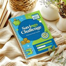 1pc A5 Paper Notebook, Money-Saving Challenge Planner - Turquoise & Blue Color Block Cover Spiral Bound Journal, Suitable For Financial Goal Management, Saving Challenge Tracking, Daily Budgeting - A5 - View 4