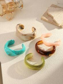 1-6 Piece New Ladies' Jewelry Bracelet Set, Featuring Marble-Colored Bracelets In Wave-Shaped Cherry Blossom Pink, Khaki, And Olive Green. Made From High-Quality Resin Material, Suitable For Daily Wear, Parties, And Vacations. It Can Also Be A Gift For Mom, Friends, And Family. - Multicolor - View 4