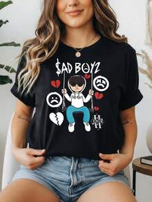 1 Piece, Unisex Short Sleeve Crew Neck T-Shirt, 180g, Retro Dinosaur Family Print With Sunset Palm Trees, Y2K Bababask Inspired Style, 100% Pure Cotton, Casual And Versatile For Urban Wear, Daily Outings, Summer, Camping, Concerts, Hip-Hop/Rock/Rap Events And Beachwear. Ideal For Festivals, Autumn, Year-Round Wear And Plus Sizes. - 黑色10 - 查看 6