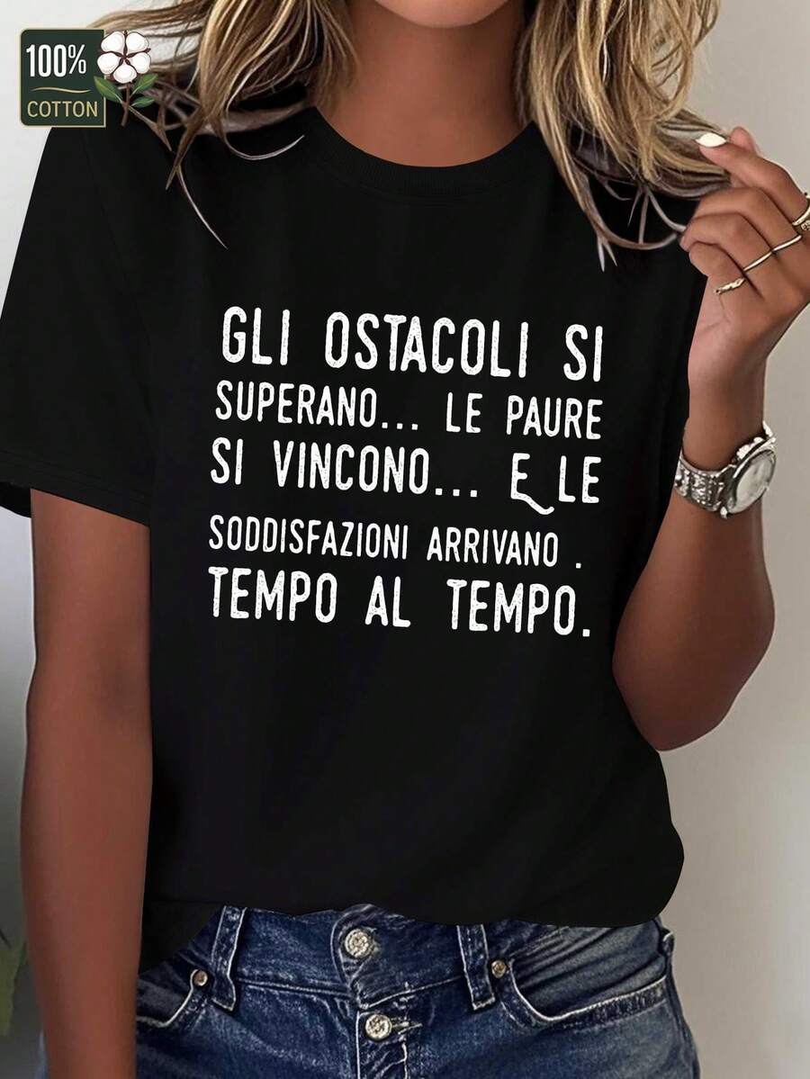Camiseta de Mujer Italiana Divertida y Cómoda - Humor Puro - Negro - Ver 1