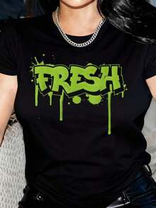 Camiseta Femenina Manga Corta Estilo Clásico Ligera Fresca Versátil Verano eñora Manga Corta Diseño Elegante Casual Ligera Uso Diario Verano - Negro - Ver 1