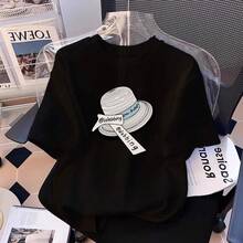 Camiseta con estampado de camisa casual para mujer, manga corta y cuello redondo, moda urbana local de primavera/verano camiseta unisex. K1FL - Camiseta blanca lisa - Ver 5