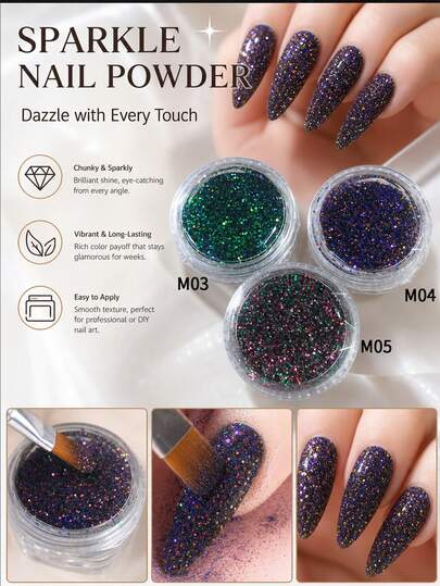 1/3 Kit Super Glitter Nail Glitter Powder 0.4g/Can Chameleon Aurora Shine Diamond Nail Powder Fine Glitter Pigment