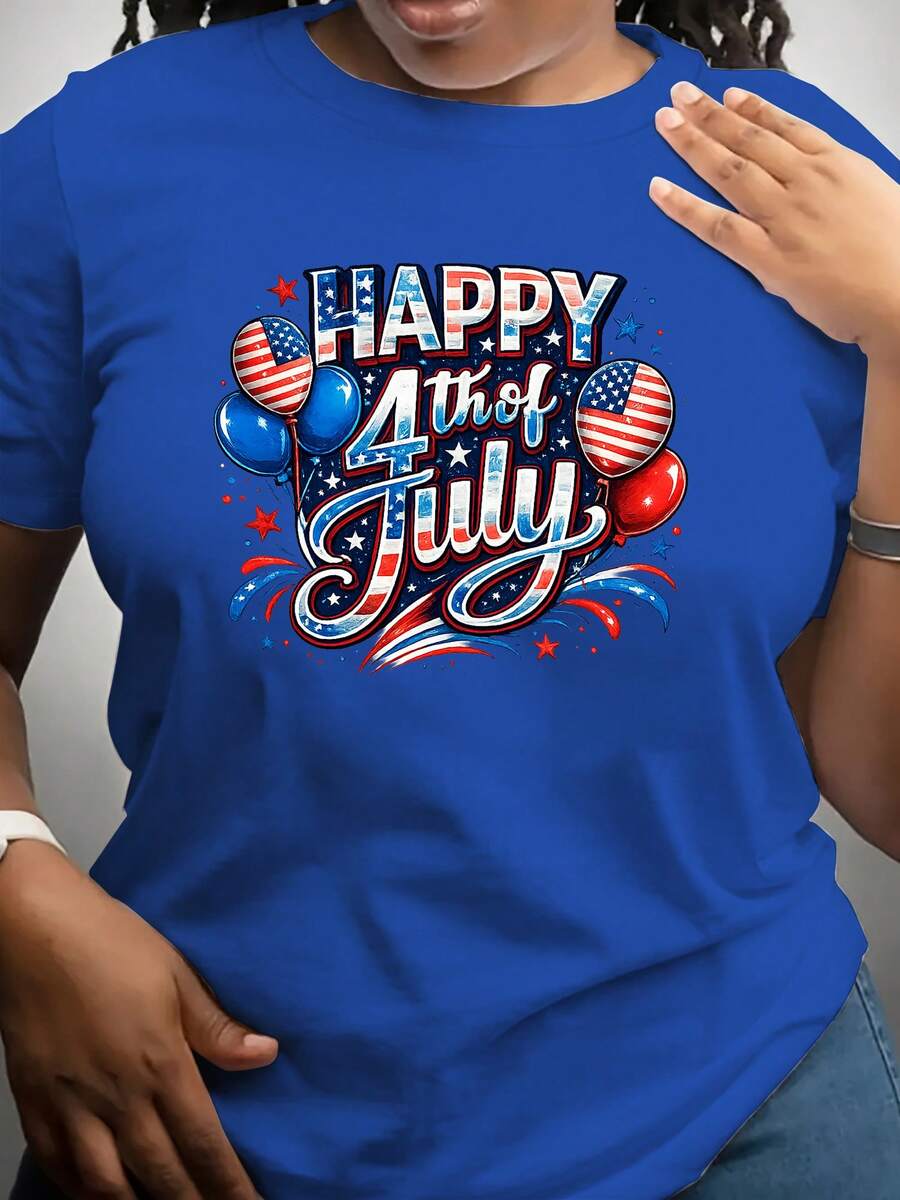 Camiseta de manga corta para el Día de la Independencia, camiseta conmemorativa con la bandera nacional, estilo de cuello redondo para mujer, tela cómoda y suave, adecuada para el Día de la Independencia, el Cuarto de Julio, el Día de los Héroes, el Día de los Presidentes, celebraciones infantiles, ropa fresca de verano para mujer. - Azul - Ver 1
