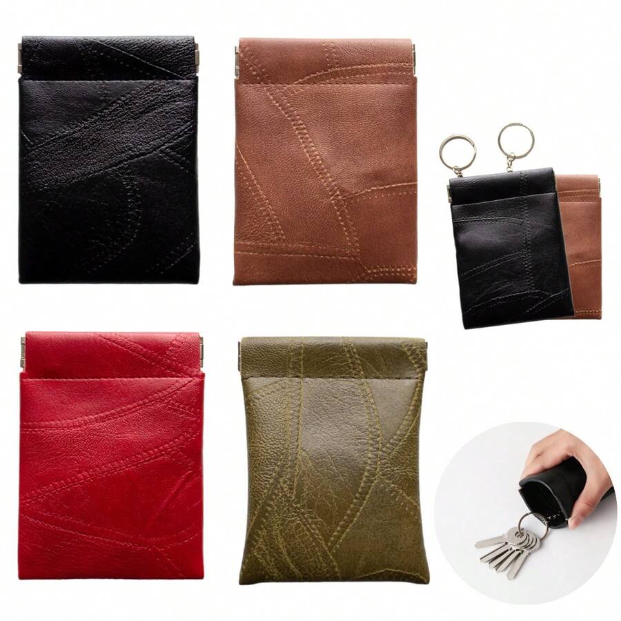 Ví da mỏng có khóa kéo đựng tiền xu, móc chìa khóa, thẻ, ví đựng tiền xu mini, quà tặng du lịch cho nam và nữ.