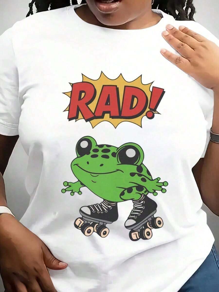 Camiseta Unisex Rad Roller Skating Frog, Camiseta Gráfica Minimalista Divertida, Camiseta Fresca de Verano, Camiseta con Estilo Retro de los 80, Ropa para Amantes de los Animales - Blanco - Ver 1
