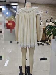 Women Puff Sleeve Short Babydoll Dress Square Neck Flowy Mini Dress Floral Ruffle A Line Summer Sundress - 白色 - 查看 4