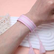 1pc Handmade Vintage Minimalist Boho Style Woven Bracelet, Suitable As Gift For Family, Friends, Students, Festivals, Parties, Traveling - Baby Pink - View 7