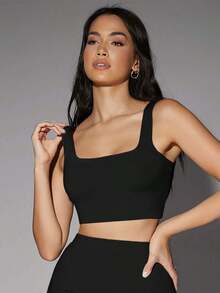Top sin espalda ajustado de cuello cuadrado, moda de verano - Negro - Ver 6
