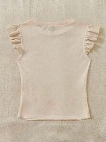 Set de 2 tops de camiseta de cuello redondo ajustados de tela acanalada en negro y rojo rosa, apropiados para verano con mangas con volantes, adecuados para salir - Multicolor 5 - Ver 7