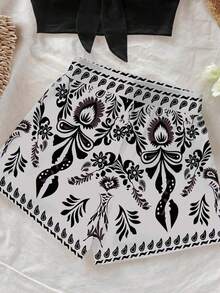 Conjunto de 2 piezas con estampado de árbol de coco y flor de diosa del sol para vacaciones en la isla, adecuado para vacaciones, verano, elegante - Multicolor 2 - Ver 5