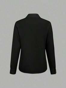 Camisa de mujer casual de manga larga a rayas con un solo abotonado - Negro 2 - Ver 2