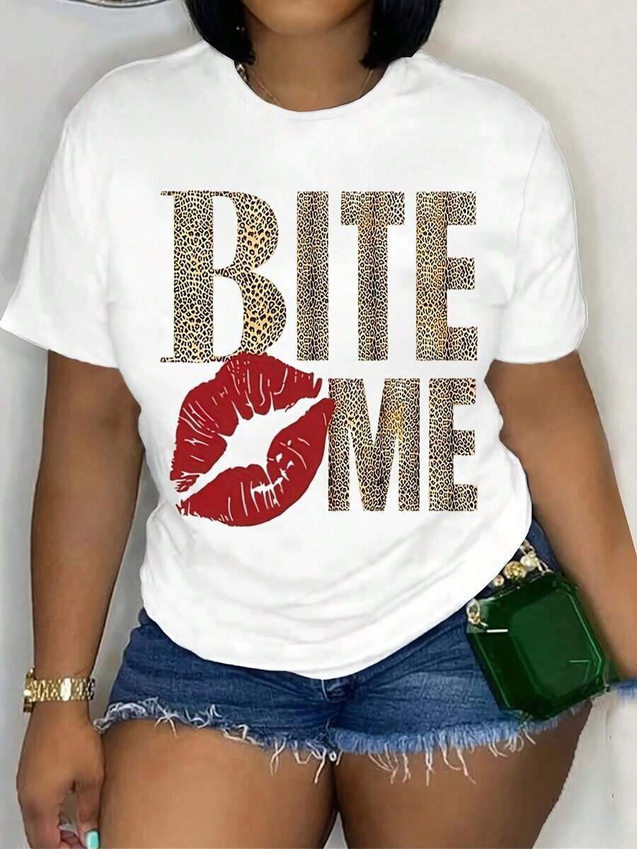 Versatile And Suitable For Streetwear, Stylish Everyday Wear, Y2K/Oversized Crew Neck Crop Top, Camping, Concerts, Hip-Hop, Rock, And Rap Events. Printed T-Shirt, Casual Short-Sleeved Crew Neck Top, For Summer And Spring, Women's Clothing. - 白色 - 查看 1