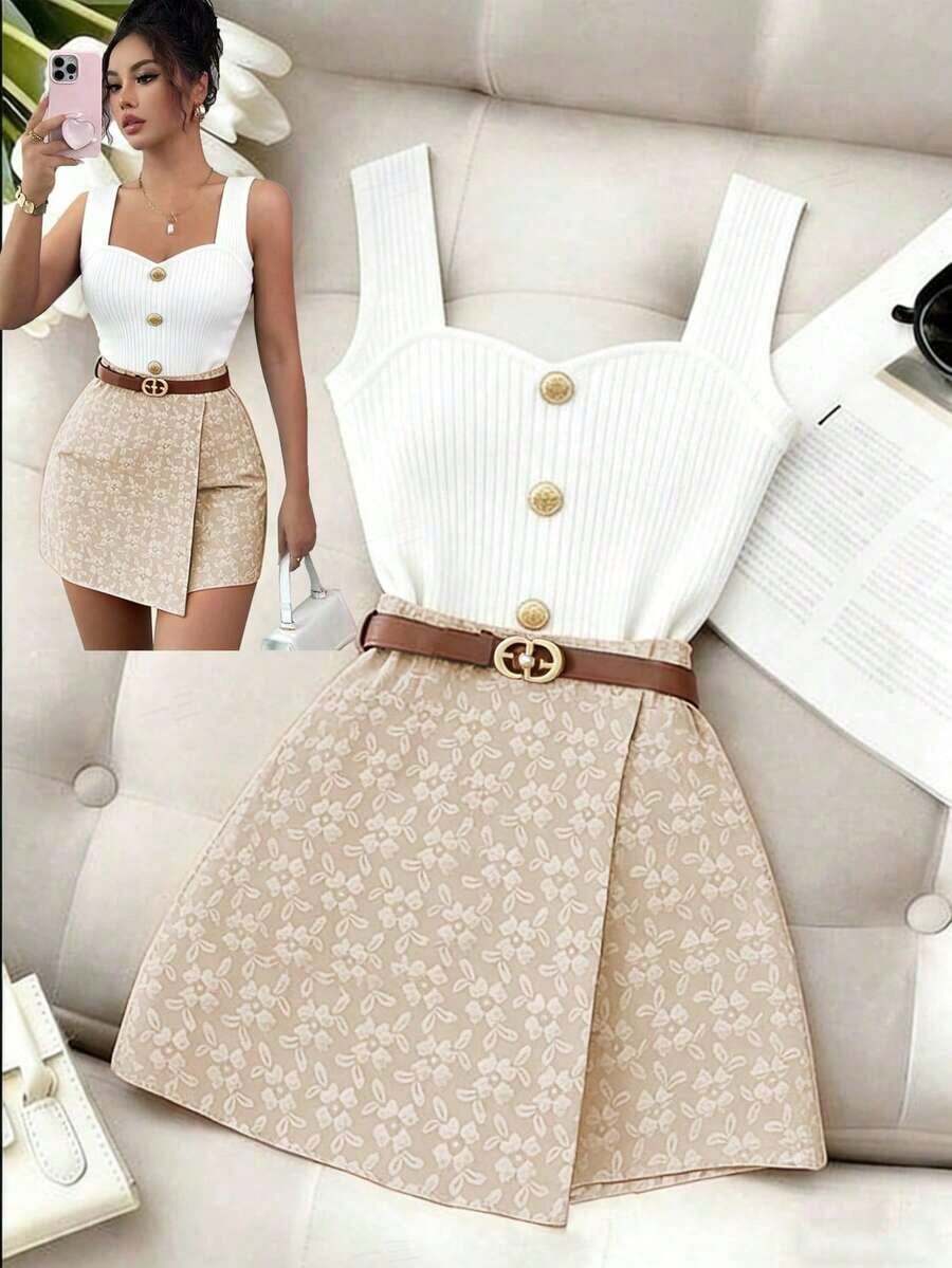Falda pantalón elegante de unicolor con textura jacquard, para el Día de San Valentín - Naranja Coral - Ver 1