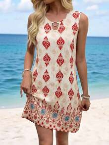 Vestido de verano casual con estampado tropical para vacaciones de mujer - Multicolor 11 - Ver 7