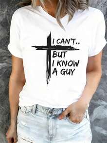 Esta elegante camiseta blanca para mujer de Can'T But Know Guy Tee es la elección perfecta para un estilo casual y elegante en primavera y verano. Es moderna, presenta un diseño estampado, es lavable a máquina y es ideal para uso diario cómodo y al aire libre. 180g 100% Algodón. - Blanco - Ver 6