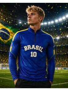 Brazil Cup Blue Shirt, Sun Protection, Fishing And Sports, Zipper Collar, New Fisher - NF58 - 藍色 - 查看 2