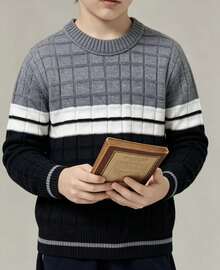 New Collection Of Children's Knitted Sweaters For Autumn And Winter. - Mẫu 9 - Màu xám phối trắng - Xem 2