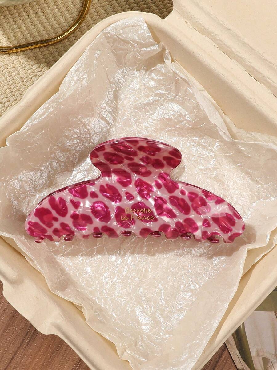 1个紫红色豹纹纯色亚克力半圆形发爪夹,百搭波西米亚风配饰,适用于盘发、马尾辫、日常休闲佩戴 - 彩色 - 查看 1
