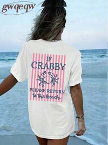 Women's Graphic T-Shirt "If You're Grumpy, Please Go Back To The Beach" With Salty Print, 100% Cotton, Double-Sided Print, Casual Summer Style, Plus Size | Summer Clothes | Vacation Clothes - 100% Cotton - 白色 - 查看 3