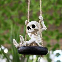1pc Outdoor Garden Tire Swing Skeleton Decor, Hanging Skeleton Statue For Home Garden, Small Skeleton Wall & Tree Decoration, Suitable For Home Decor, Porch Lawn Decoration, Indoor/Outdoor Figurine, Halloween Decoration, Gardening Gift - Tire Skull Swing - View 9