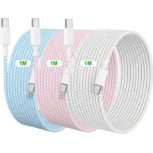 3英尺 USB-C 转 USB-C 充电线，兼容 17、16、15，加粗编织线，支持快速充电，适用于 17、16 Pro Max、15 Pro、16、16e、15、Air - 白色 + 粉色 + 蓝色 - 彩色 - 查看 16