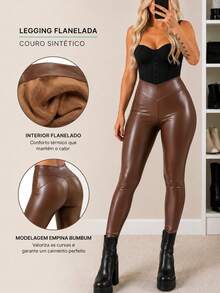 JASMINE Women's Skinny Leggings With Fleece Lining, Flannel, Synthetic PU Leather, Vinyl - 鏽棕色 - 查看 1