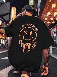 Camiseta de Hombre Talla Grande con Estampado de Letras y Hombros Caídos, Verano - Negro - Ver 9