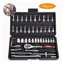 46pcs Non-Electric 1/4" Drive Ratchet Wrench Socket Set, Insulated Chrome Vanadium Steel, Assorted Socket Sizes And Bits, Motorcycle And Car Repair Tool Kit - A - View 11