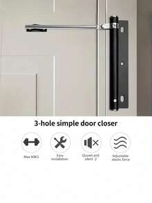 Automatic Door Closer, Adjustable Spring Door Closing Mechanism, Stainless Steel And Aluminum Alloy Structure, Quiet Low-Speed Closing, Prevents Violent Impact, Lightweight Compact Design, Equipped With Hardware Accessories, Suitable For Residential And Commercial Doors, Pressure Self-Closing Hinge, Suitable For Home, Office And Indoor Door Use. - Door Closer - View 7