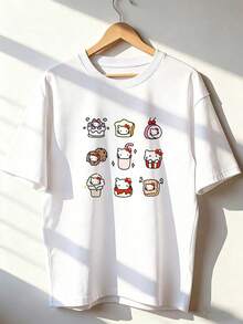 Cute And Stylish Short-Sleeve T-Shirt, Fashionable Short-Sleeve T-Shirt For Spring And Summer 2026, Made In Mexico, 180 Grams. Cartoon Print, Couple Design, Suitable For Indoor Or Outdoor Wear. Crew Neck, Unisex, Ideal For Office And Leisure. One-Piece Pack. - WH-P631577SLNDXZGY572 - 查看 2