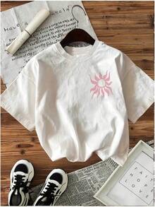 Women's Casual T-Shirt With Double-Sided Print, Spring-Summer Fashion, Vintage Sardine And Wave Print, Short-Sleeve Crew Neck T-Shirt, Versatile For Everyday Wear And Outdoor Activities. 100% Cotton, Durable. - 白色 - 查看 3