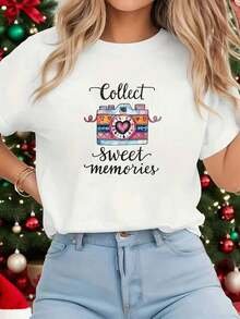 Conjuntos de Verano Premium para Mujer: Camisetas de Mujer, Estilo Playero para Recoger Dulces Recuerdos. Características: Diseño estampado, camiseta blanca de manga corta y cuello redondo - Lavable a máquina, adecuada para primavera, verano y otoño, estilo casual, ajuste cómodo, diseño de ropa de verano para mujer, tops de verano ecológicos. - Blanco - Ver 8