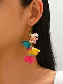 1 Pair Elegant Fabric Flower Long Earrings, Suitable For Daily Wear (Bead Color Random) - Color-e1339 - View 2