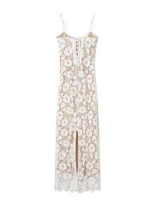 Vestido Tirante Encaje con Lazos Ajustado y Abertura Nueva Llegada - Blanco marfil - Ver 5