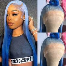 Gorgeous Ombre Blue Synthetic Lace Front Wigs 26 Inch Pre Plucked Long Straight Hair Wigs Glueless Blue White Ombre Colored Wigs Soft Christmas Wigs Heat Resistant Ombre Blue Lace Front Wigs For Fashion Women Perfect For Daily Wear & Parties - 漸層藍色 - 查看 1
