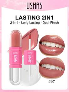 USHAS 2-In-1 Lip Oil + Liquid Lipstick, Long-Lasting Matte Lip Gloss With Glossy Finish, Non-Sticky And Non-Transferring, Moisturizing Lip Tint, 12 Colors From Nude To Deep Shades, Suitable For Daily And Party Makeup - #07 Nude Blush - View 7