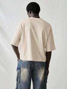 SWAVVY Men's Knit T-Shirt, Casual Style, Loose Fit, Short Sleeve, With English Letter Print, For Summer. - 卡其色 - 查看 2