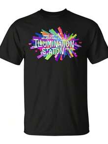 Camiseta con Estampado Gráfico de Estación de Iluminación Colorida para Hombres y Mujeres, Uso Diario Casual, Vacaciones, Ocio, Fiesta, Deportes, Cuatro Estaciones, Unisex, Camiseta de Manga Corta de Verano 2026, Ropa de Vacaciones para Mujer DSRW - Negro - Ver 7