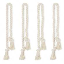4pcs Beige Woven Tie Backs, Modern Minimalist Style Window Curtain Decorative Tiebacks - 4pcs - View 3
