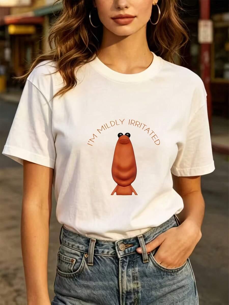 Camiseta de manga corta de estilo casual para uso diario, 180G, con un divertido estampado "ligeramente irritante", perfecta para reuniones familiares, fiestas de trabajo y como regalo navideño. Camiseta de manga corta suave y elegante, adecuada tanto para hombres como para mujeres. - Blanco - Ver 1
