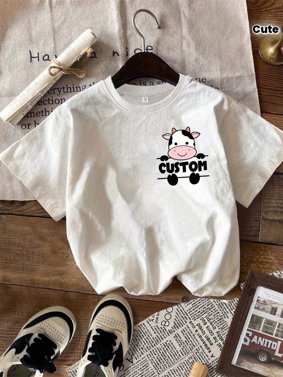 Camisetas personalizadas con diseño de leche, regalos personalizados con bolsillos de vaca, ideales para ella, incluyendo sudaderas con texto personalizado y camisas de mujer con adorables estampados de animales - [Blanco] - Ver 1