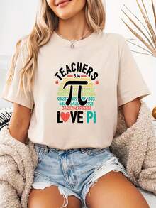 Camiseta de Mujer con Diseño de Profesora de Matemáticas - Divertido diseño con símbolo π y chiste matemático, 100% algodón puro, ligera, 180 gsm, de manga corta y cuello redondo, estilo casual, adecuada para el verano, lavable a máquina. ROHK - Albaricoque - Ver 6
