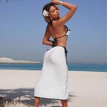 Nuevo traje de baño de tres piezas para mujer, de color sólido, moderno y sexy, con falda larga y estilo bikini. - 9333 Juego de tres piezas negro - Ver 5