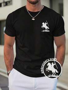 Manfinity Homme Camiseta casual de cuello redondo de manga corta con estampado de letras para hombre - Negro 3 - Ver 6